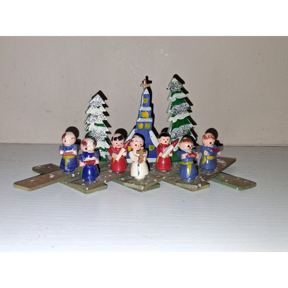 Vintage Made in Japan Wooden Christmas Choir Church Accordion Display 8.5"